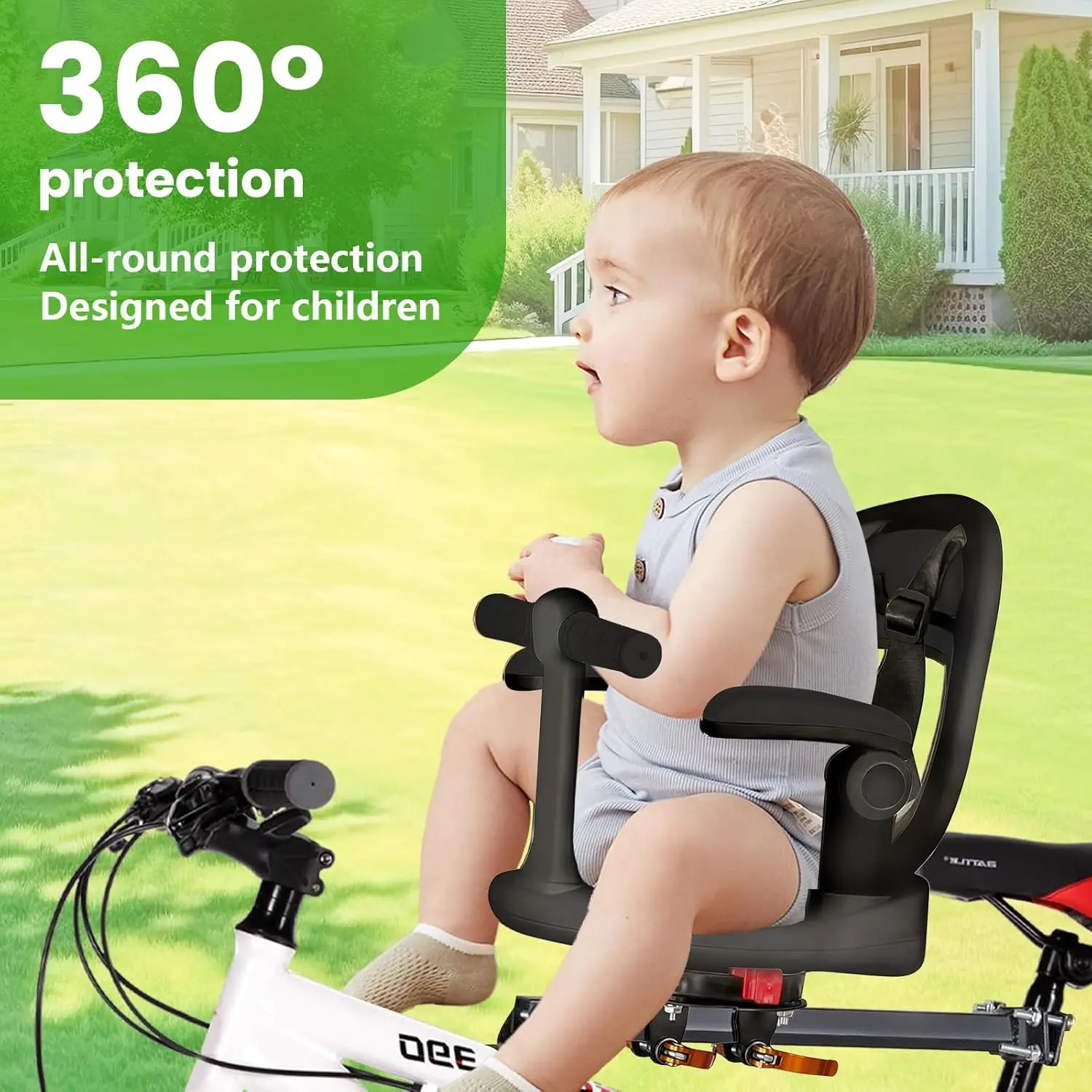 Asiento infantil delantero para bicicleta 360° giratorio con cinturón - imagen 2