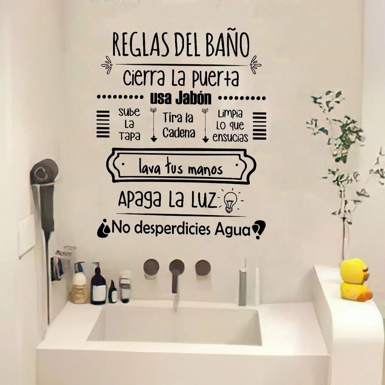 Letrero retro normas de baño – Pegatina mural decorativa para niños