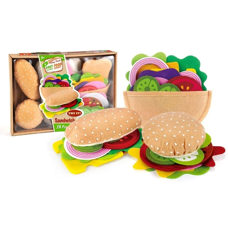 Juego de comida fieltro con sándwich y hamburguesa para niños