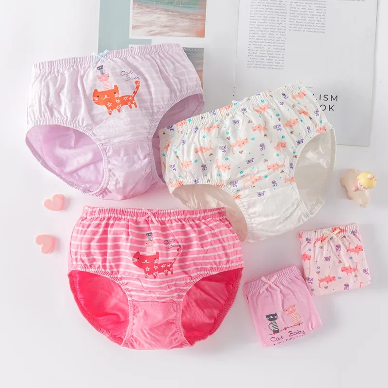 Bragas de algodón triangulares para niñas con estampado gato - imagen 3
