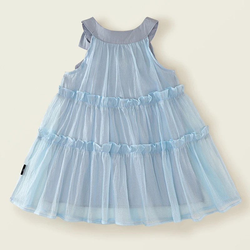 Vestido de verano de malla azul con lazo princesa para bebé - imagen 4