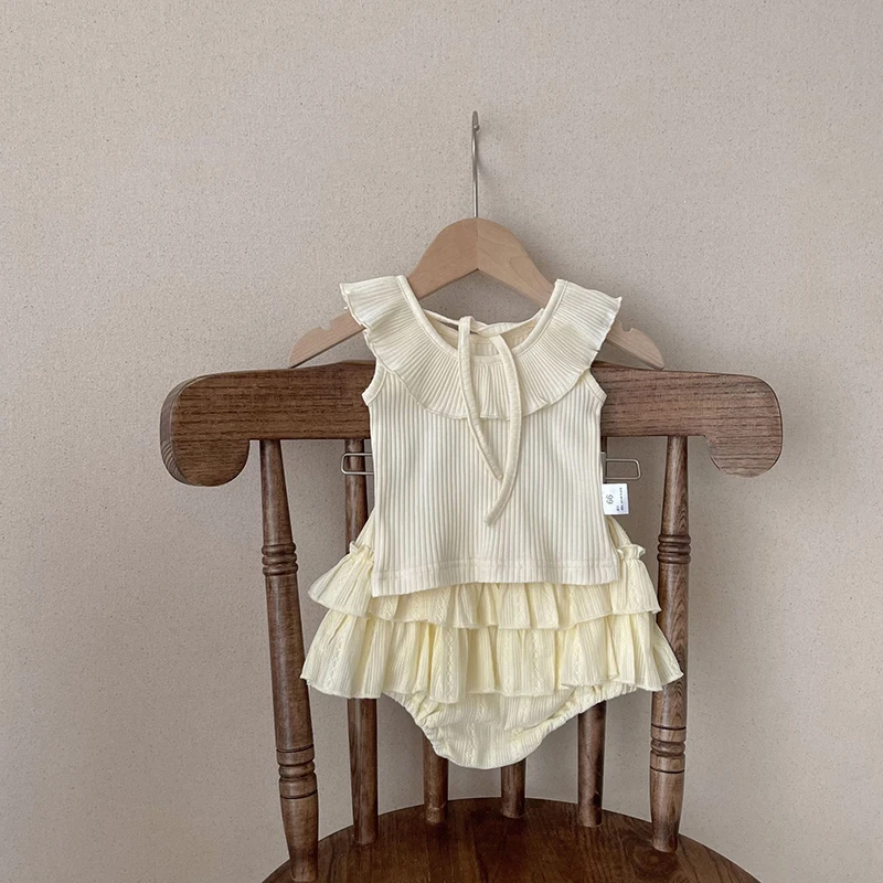 Milangel conjunto bebé verano camiseta volante pantalón doble capa