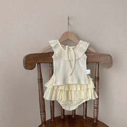 Milangel conjunto bebé verano camiseta volante pantalón doble capa