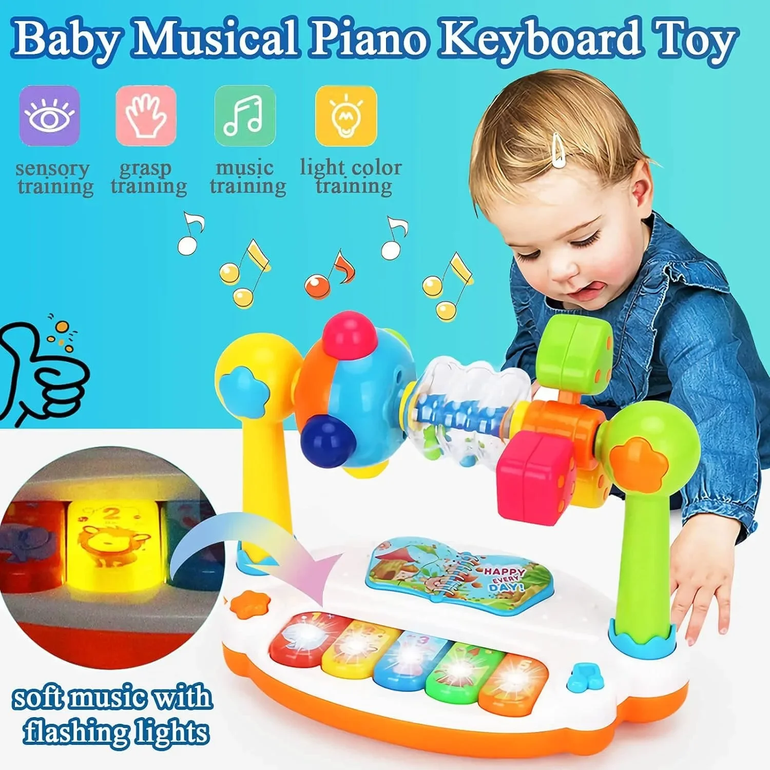 Teclado musical bebé giratorio – Sonido suave y educativo - imagen 2