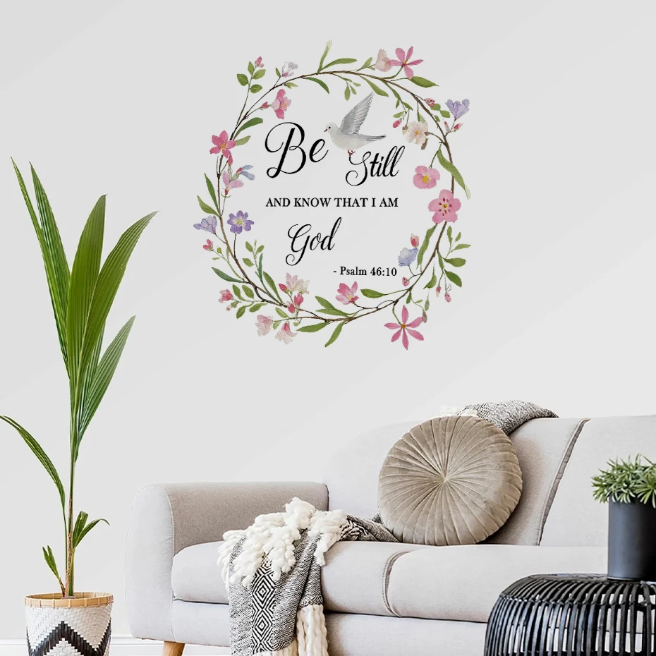 Pegatina de pared vinilo acuarela flores y palomas estilo iglesia - imagen 4
