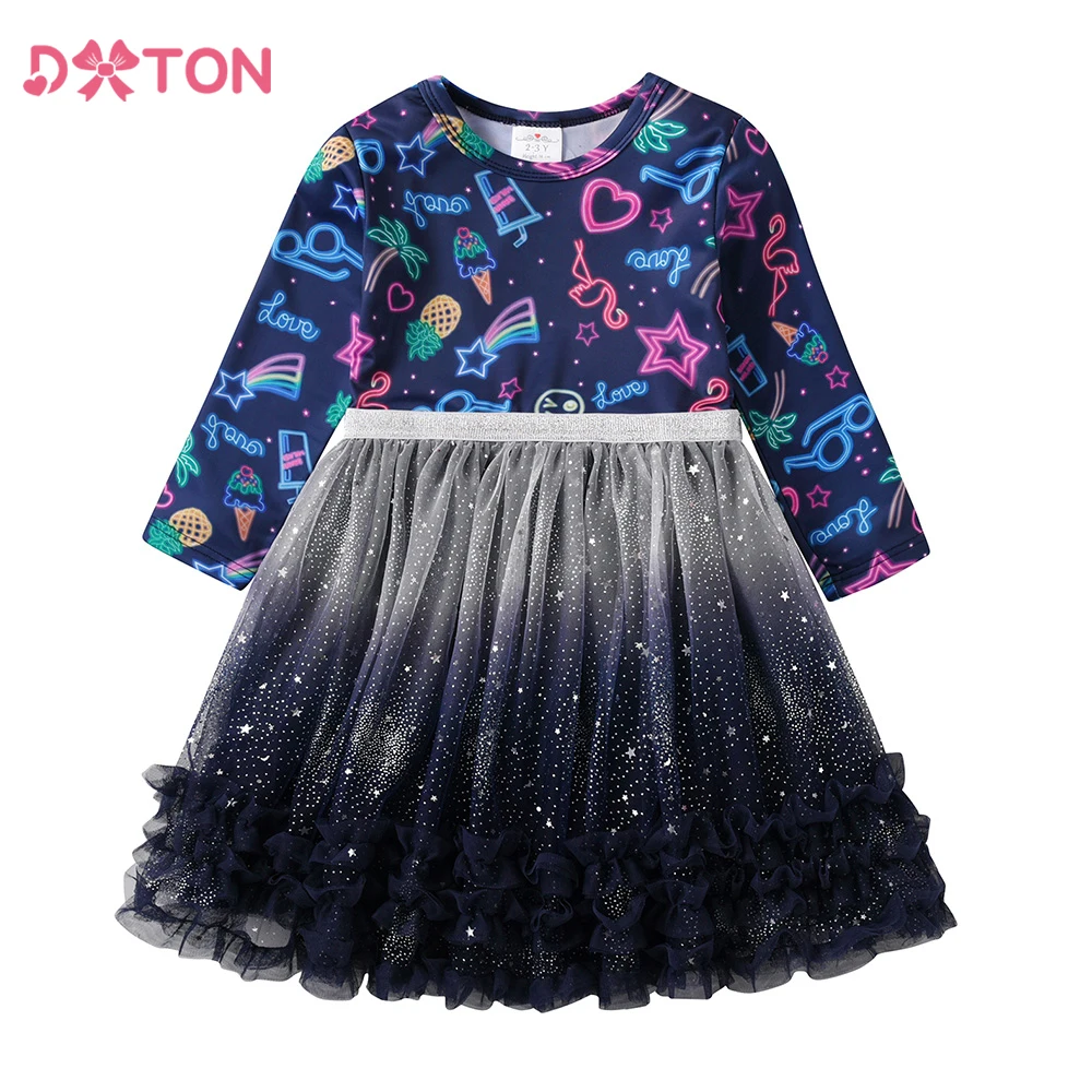 DXTON vestido princesa floral para niña, manga larga - imagen 3