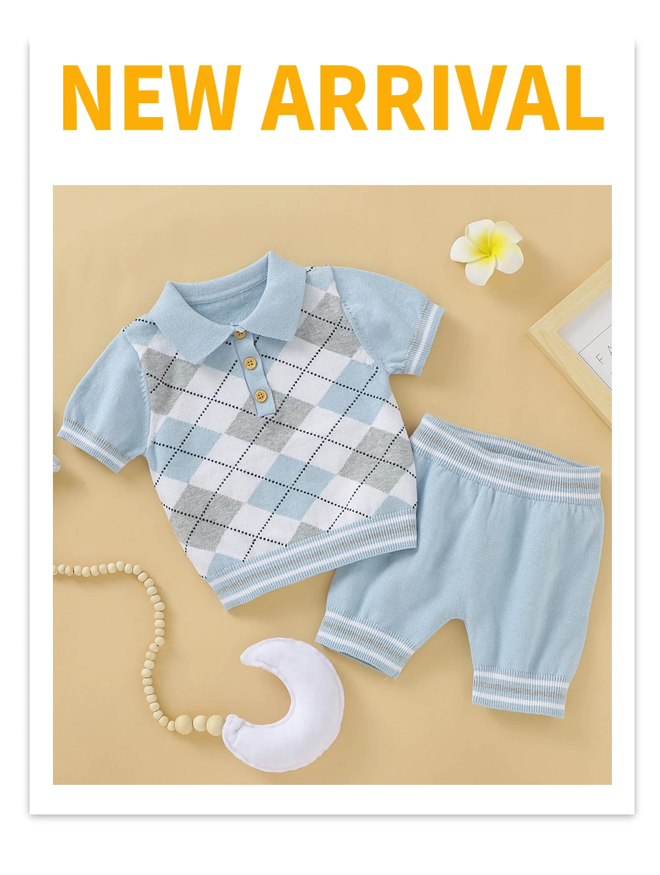 Conjunto completo de ropa infantil azul para bebé varón con cuello tortuga y shorts