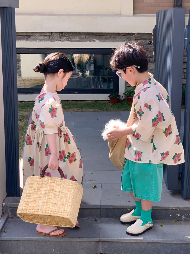 Milangel Conjunto infantil con vestido de rosas y cuello vuelto - imagen 4