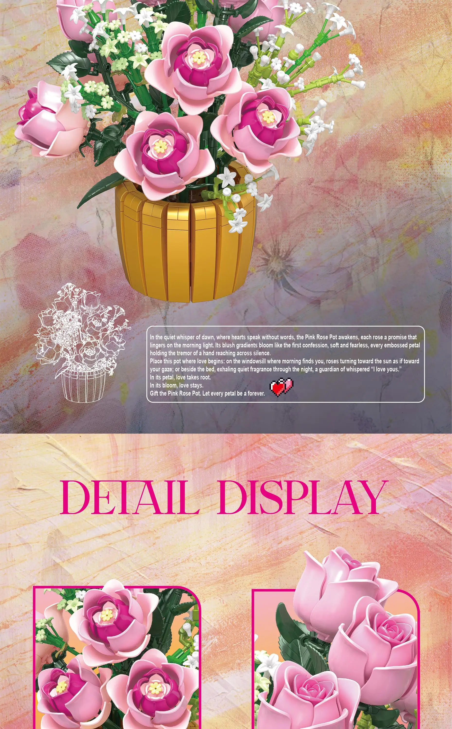 Detalle de flores y piezas de construcción