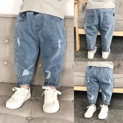 Pantalones vaqueros rasgados informales para niños, estilo holgado