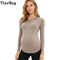 Camiseta de embarazo de manga larga cuello redondo color liso