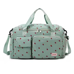 Bolsa de maternidad con fresas en pana, gran capacidad para pañales