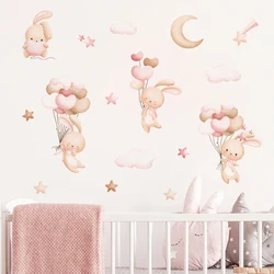 Pegatinas de pared vinilo acuarela rosa conejito luna estrellas