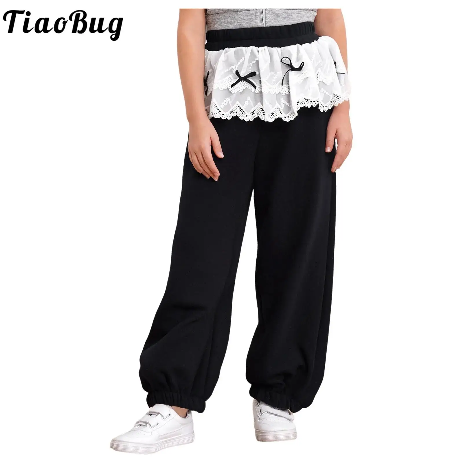 Pantalón chándal niña estilo Y2K con peplum de encaje y lazo - imagen 5