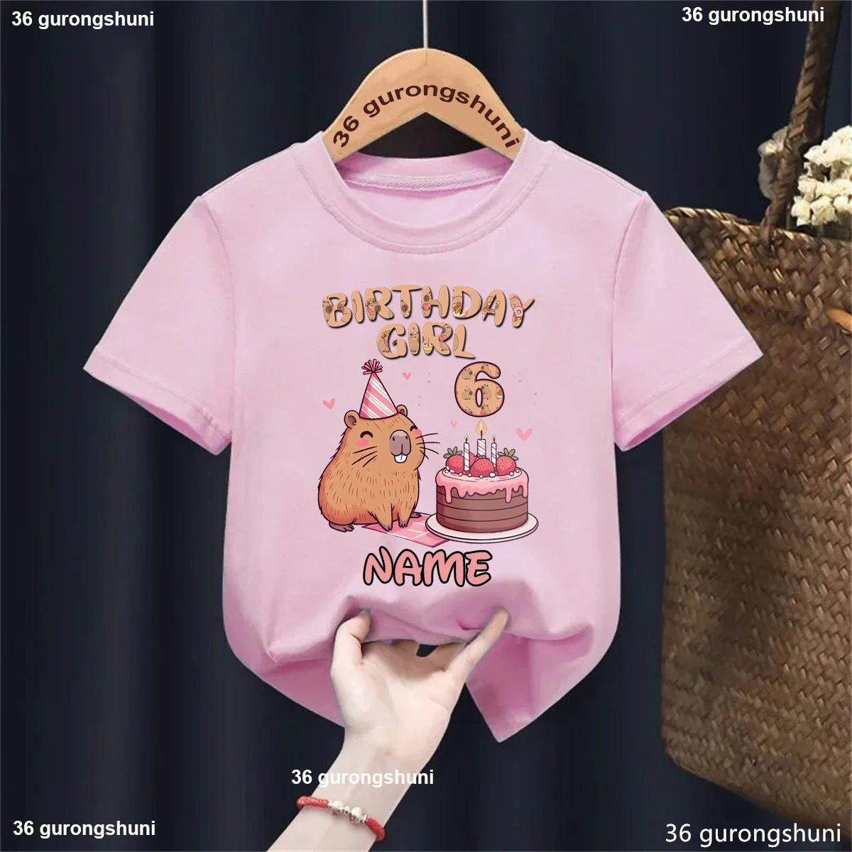 Camiseta Capybara feliz cumpleaños en rosa para niños