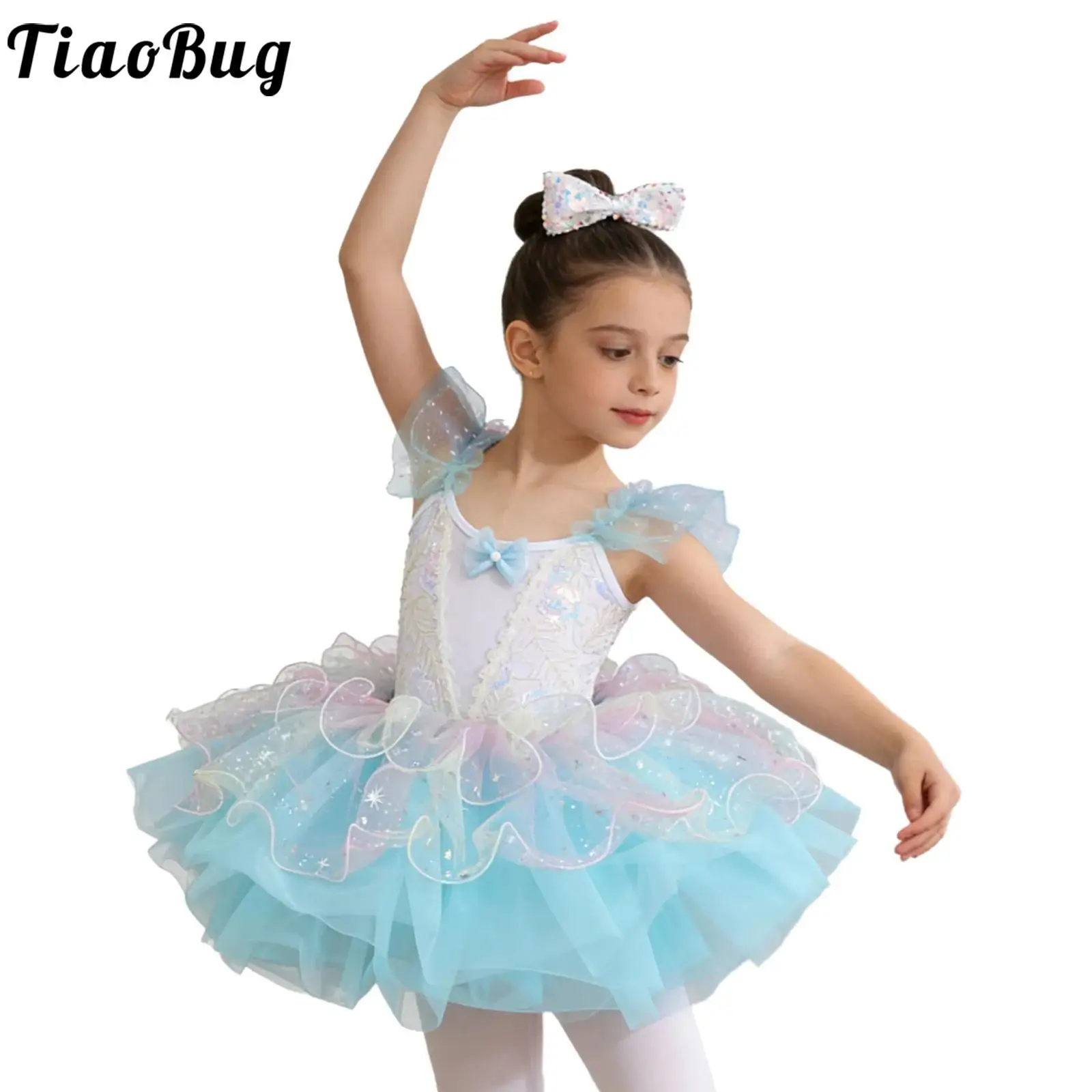Vestido de ballet infantil con tul y lentejuelas para niñas - imagen 5