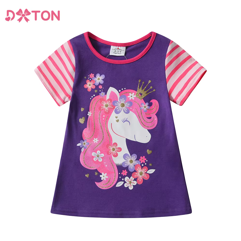 DXTON Camiseta niña de manga corta rayas y estampado unicornio - imagen 5