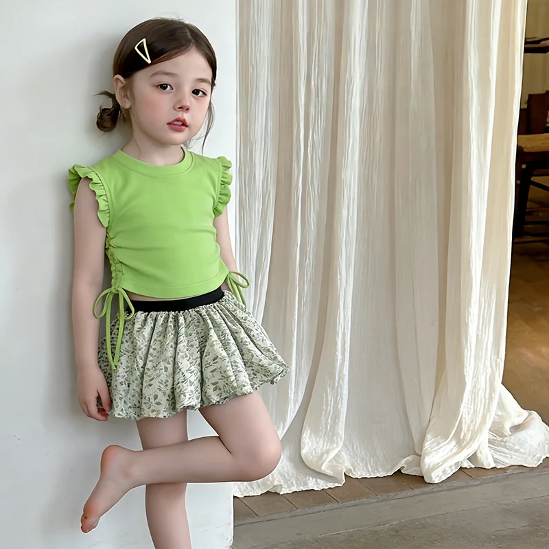 Conjunto estampado floral de camiseta y falda capullo para niña - imagen 2