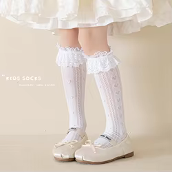 Medias hasta la rodilla con corazón hueco y encaje para niños y niñas