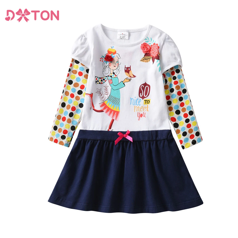Vestido Dxton de manga larga para niña con lunares de algodón