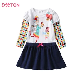 Vestido Dxton de manga larga para niña con lunares de algodón