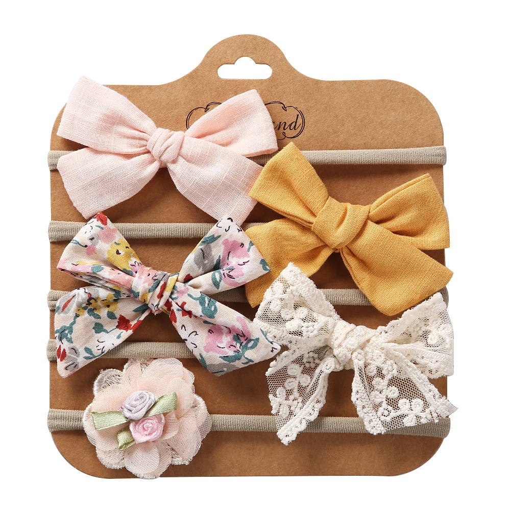 Diademas con lazo para bebé – Cintas de algodón con flores - imagen 4