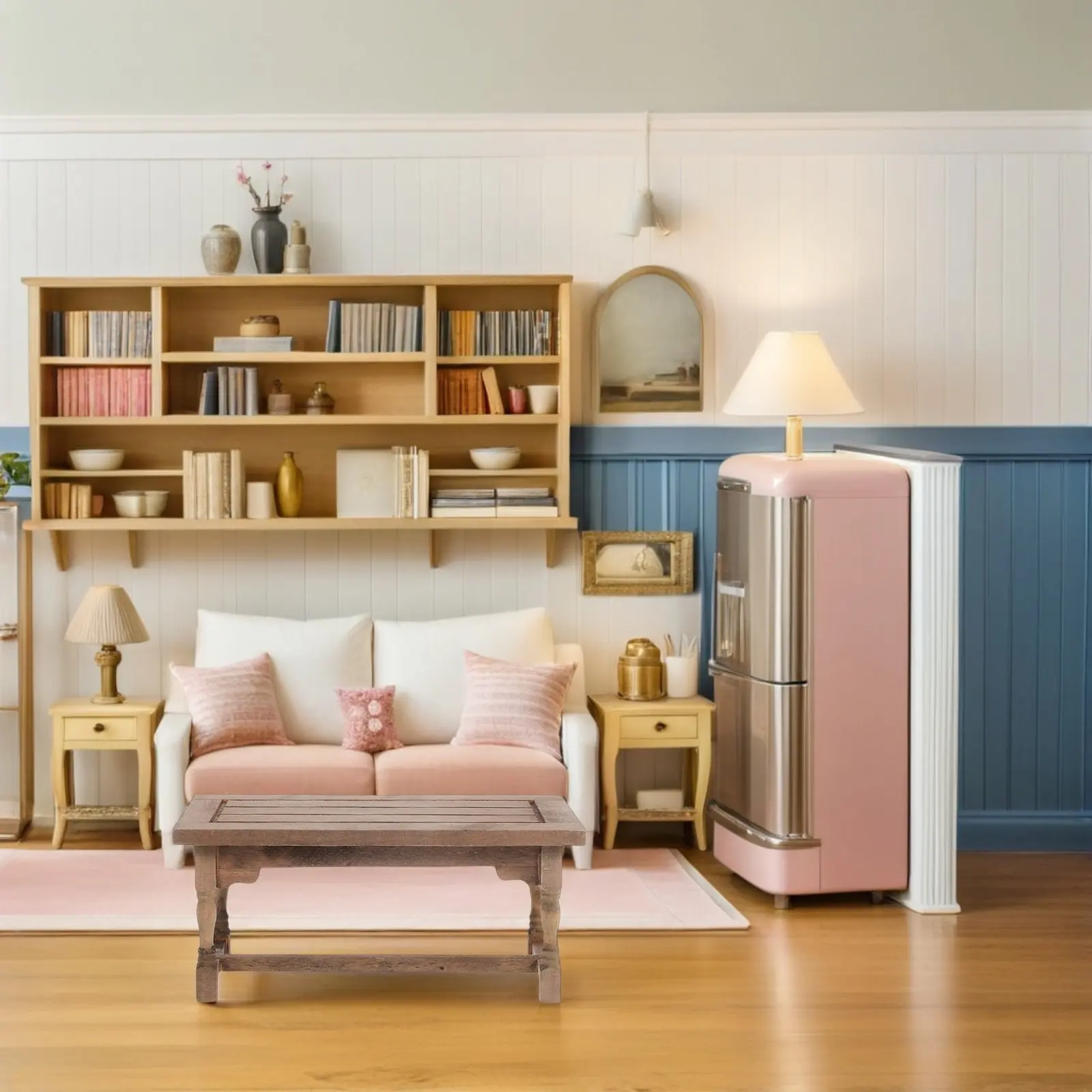 Mesa de comedor de madera para casa de muñecas, bordes lisos - imagen 5