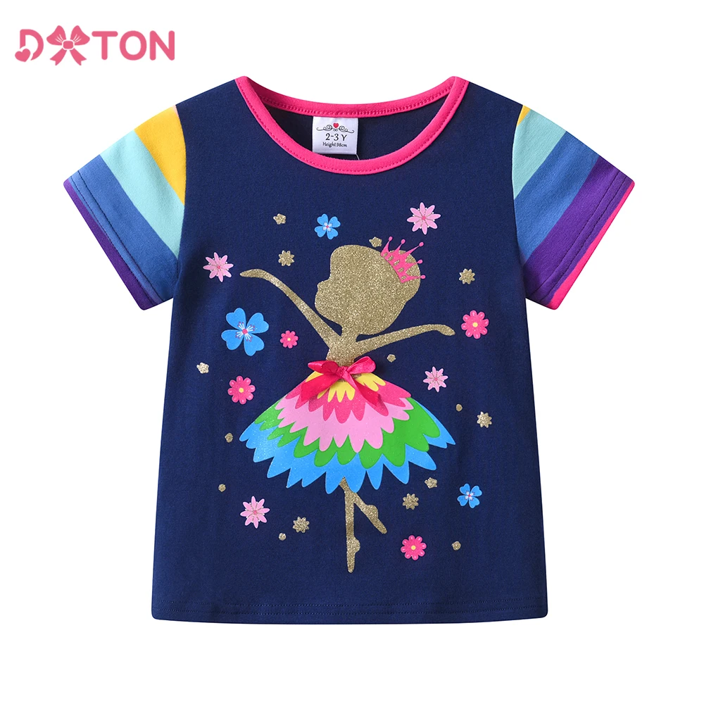 DXTON Camiseta de verano para niña cuello redondo rosa casual - imagen 5