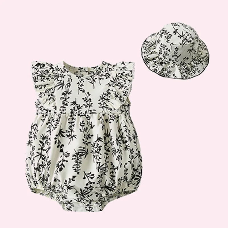 Mono de verano sin mangas para bebé niña con flores y sombrero - imagen 3