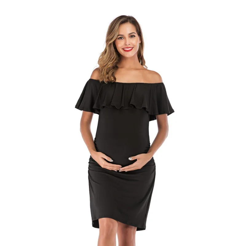 Vestido de embarazo bodycon con fruncido lateral – Manga corta - imagen 3