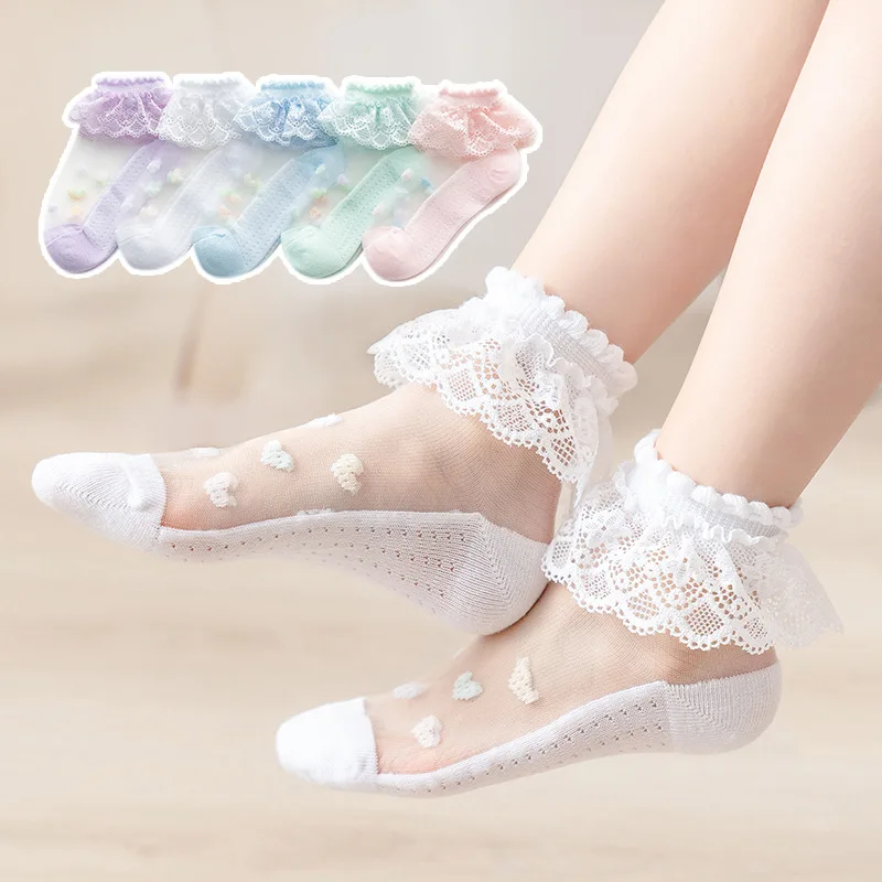 Calcetines tobilleros de algodón con encaje princesa para bebé - imagen 4