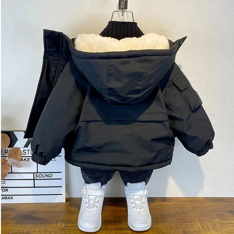 Parka infantil negra con capucha y algodón para niños - imagen 3
