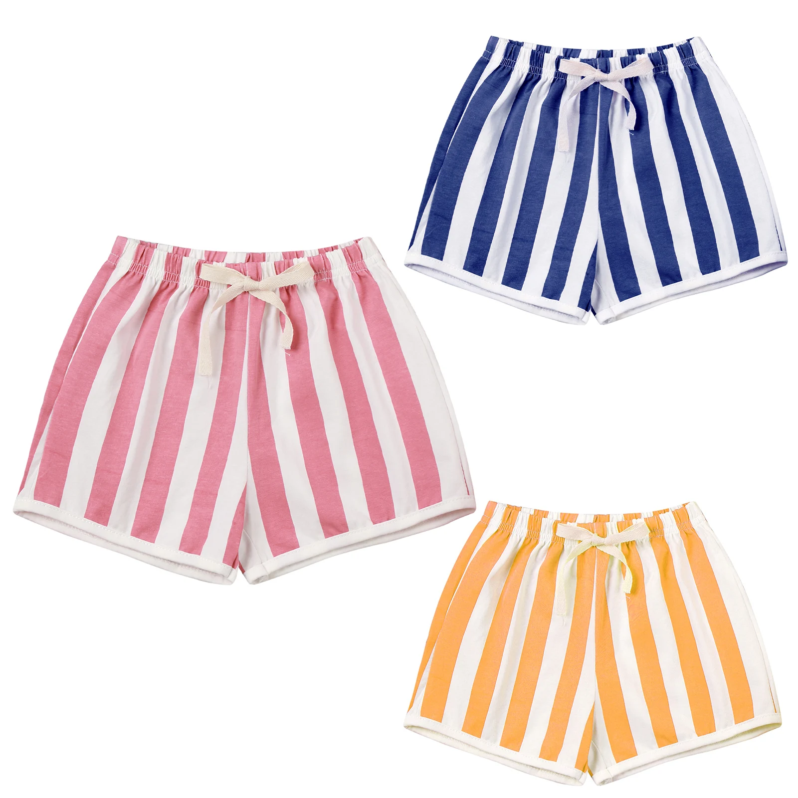 Pantalones cortos bebé algodón a rayas caramelo con cintura elástica - imagen 2