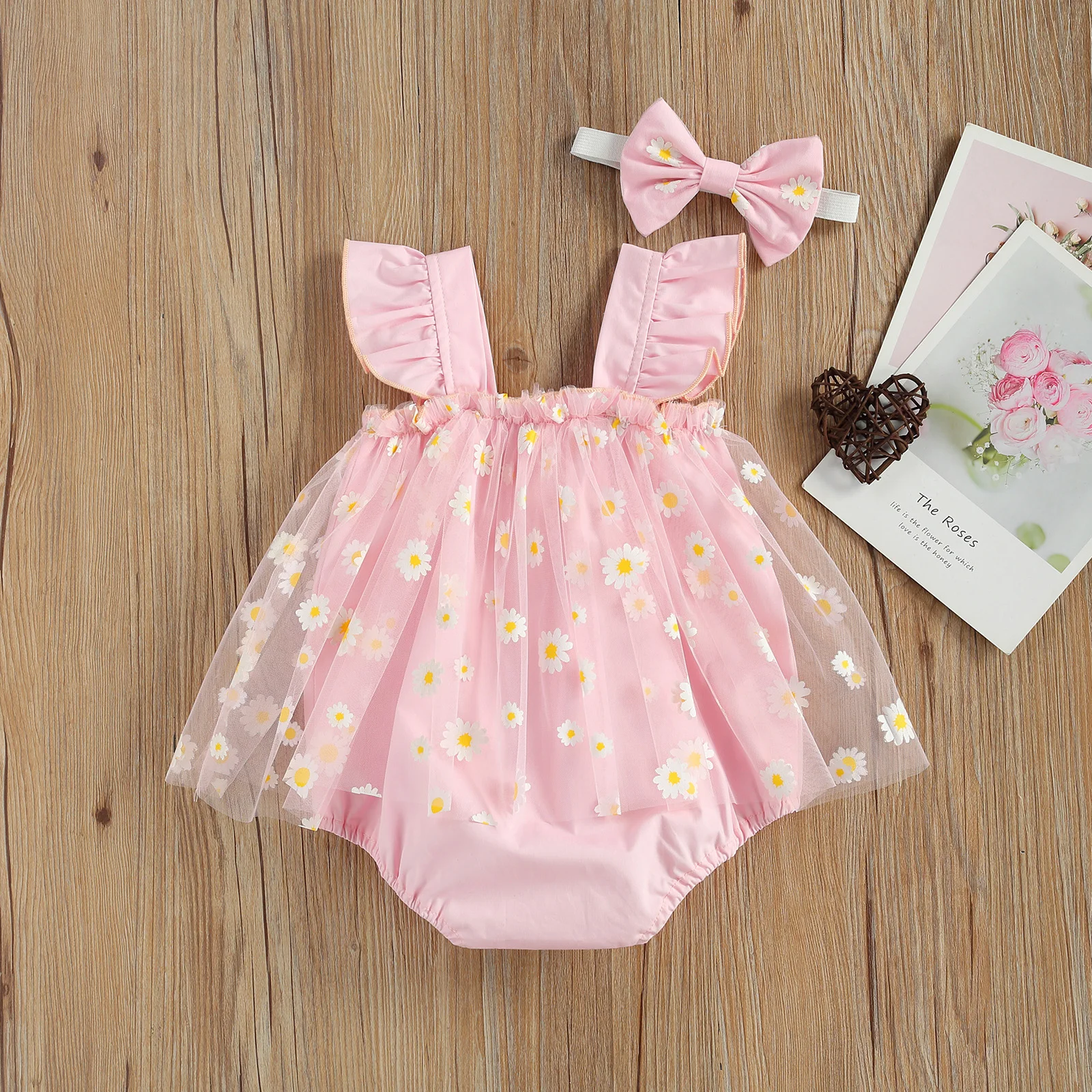 VISgogo Pelele estampado margaritas para niñas ligero de verano - imagen 2