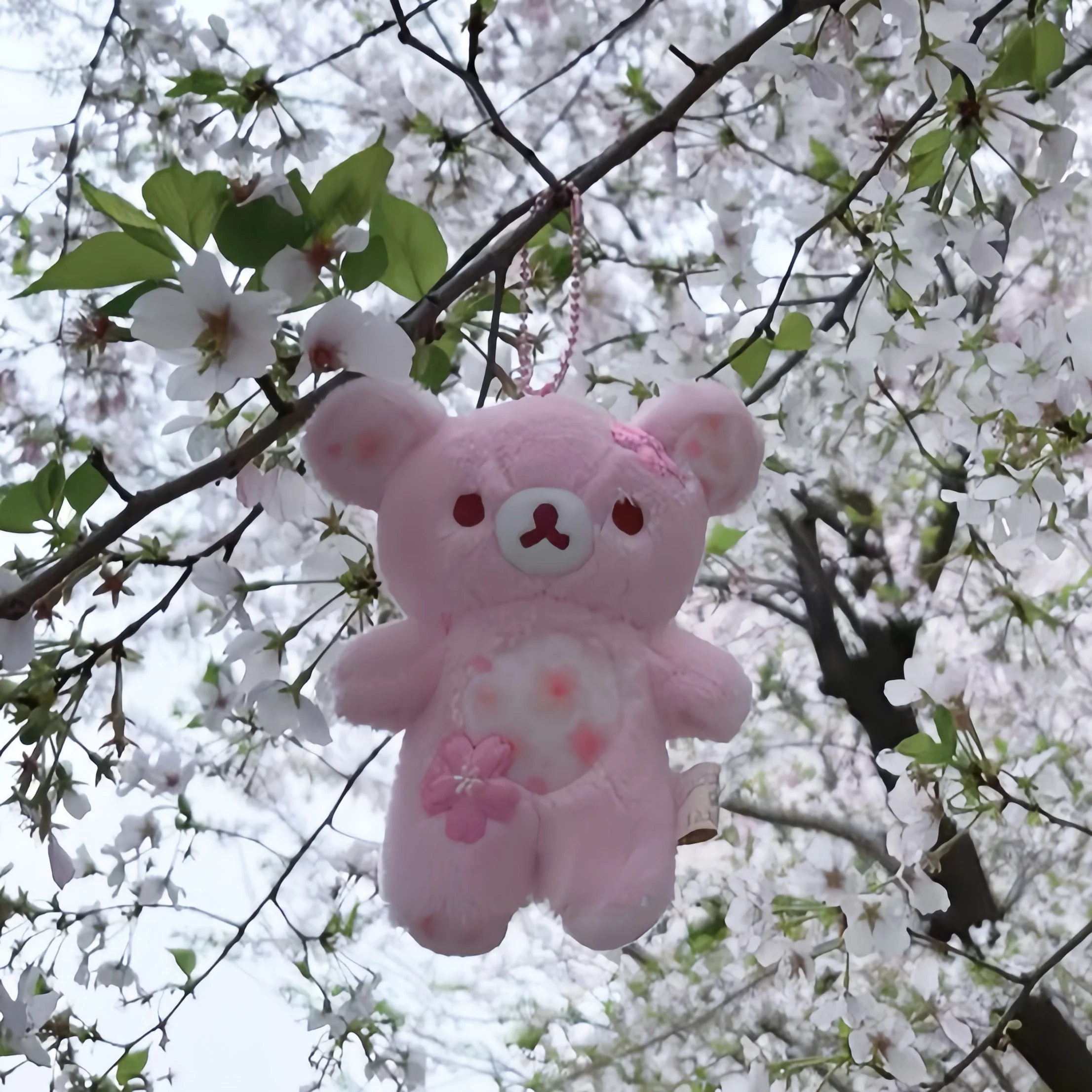 Peluche Rilakkuma rosa con flores de cerezo, suave para dormir - imagen 2