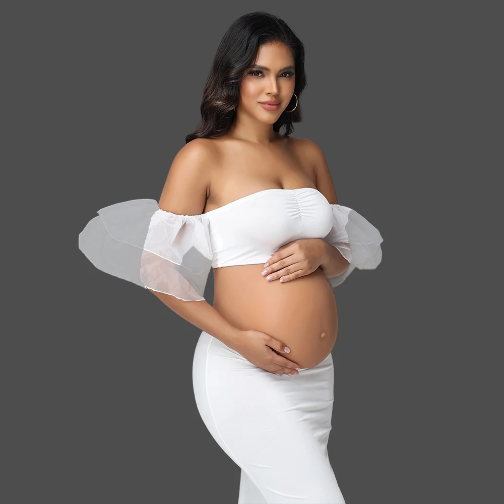 Conjunto maternidad blusa organza y vestido maxi sirena foto bebé - imagen 3