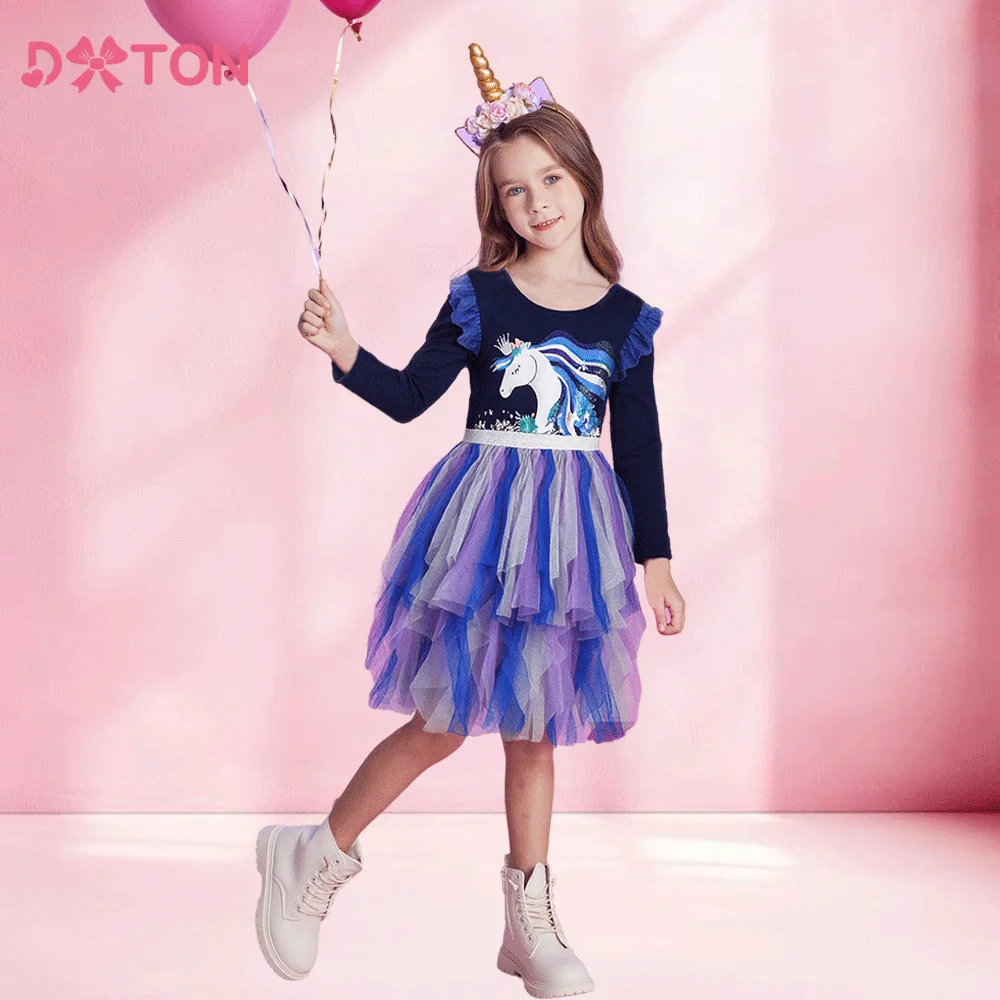 Vestido niña unicornio DXTON – Tul estampado casual para otoño - imagen 4