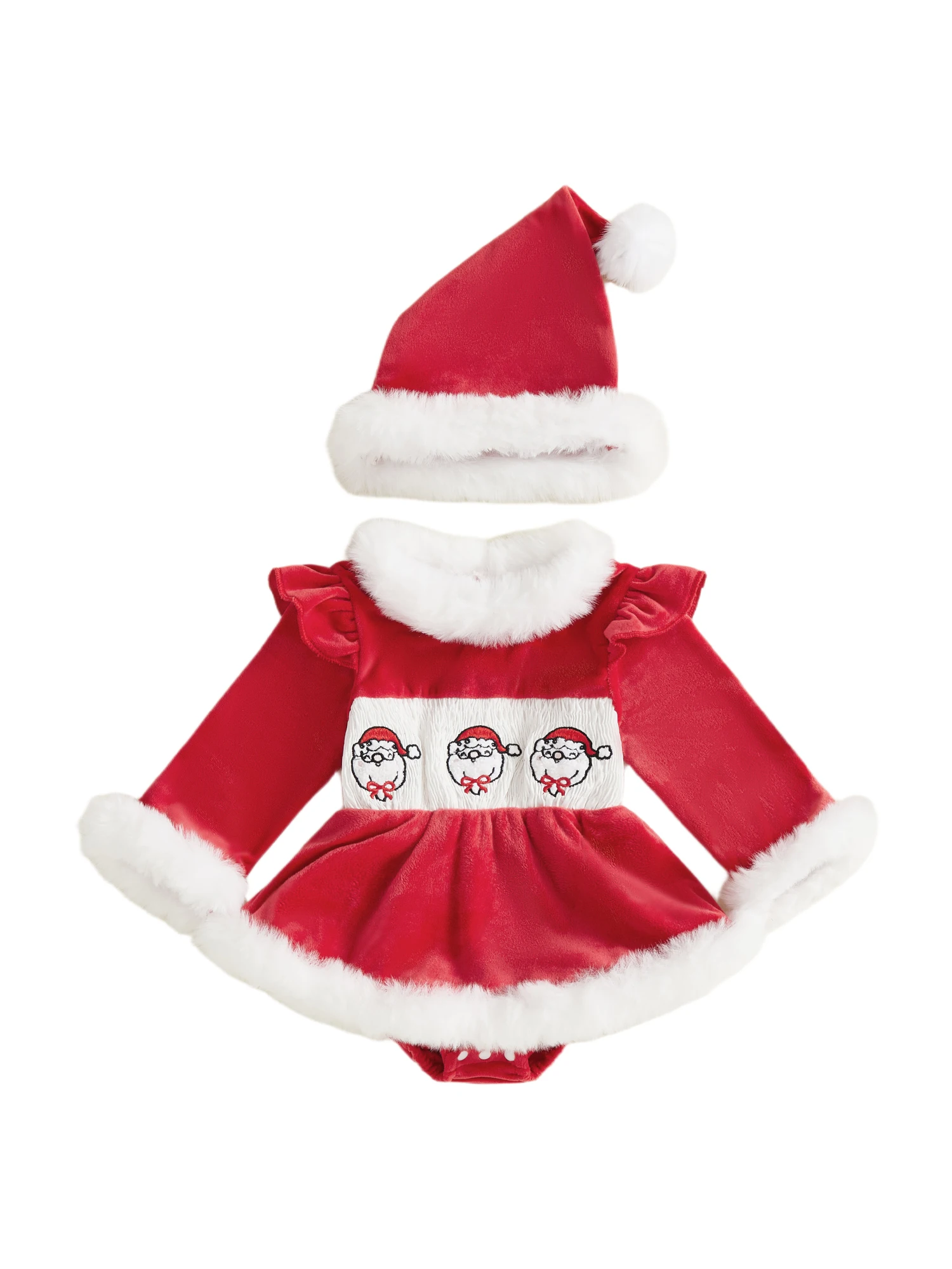 Conjunto de Navidad para bebé con ribete peludo y sombrero
