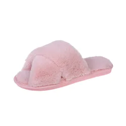 Pantuflas cruzadas de felpa y lana para otoño e invierno