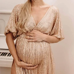 Vestido de maternidad elegante con lentejuelas y cuello V vintage