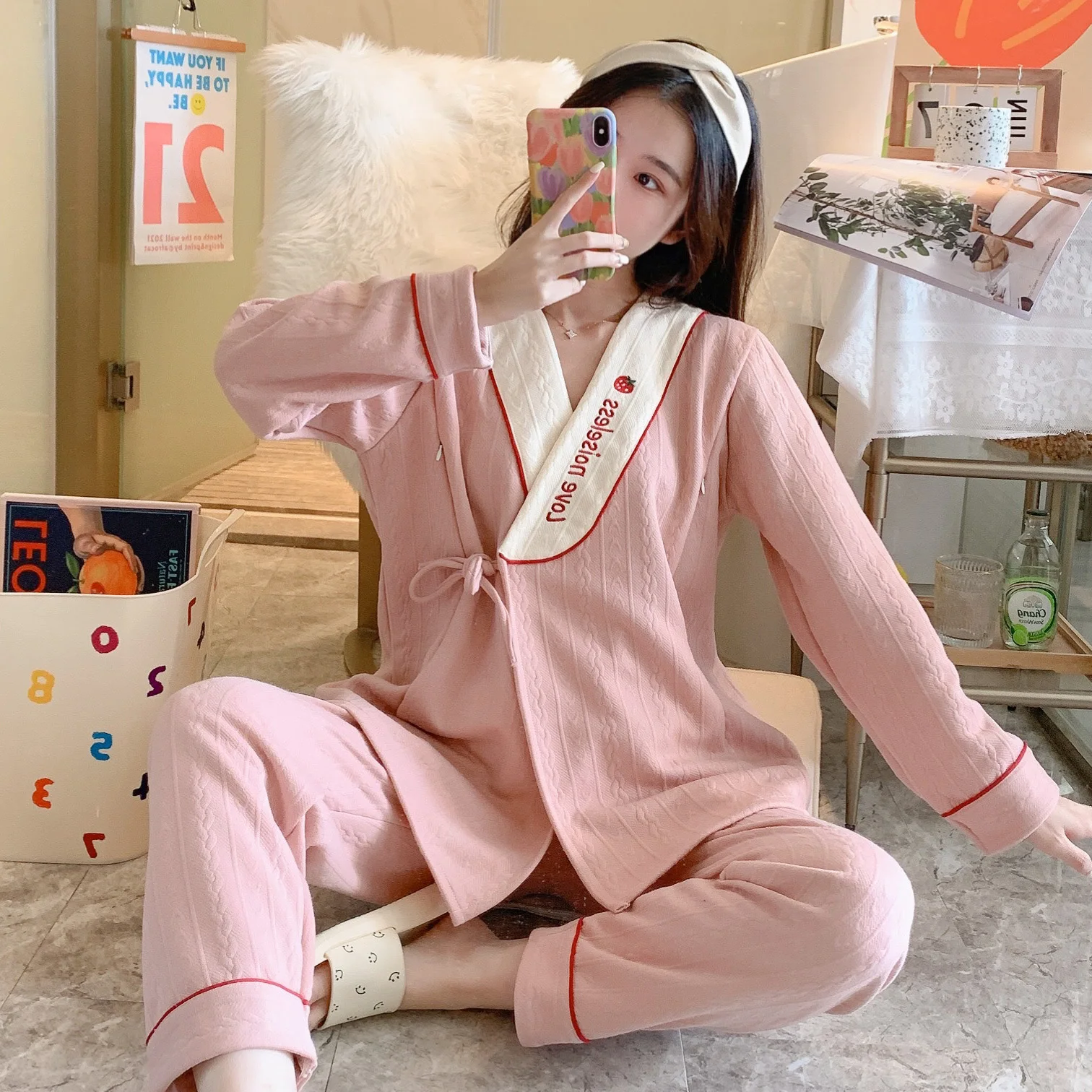 Pijama premamá y lactancia acolchado de algodón cálido para invierno - imagen 2
