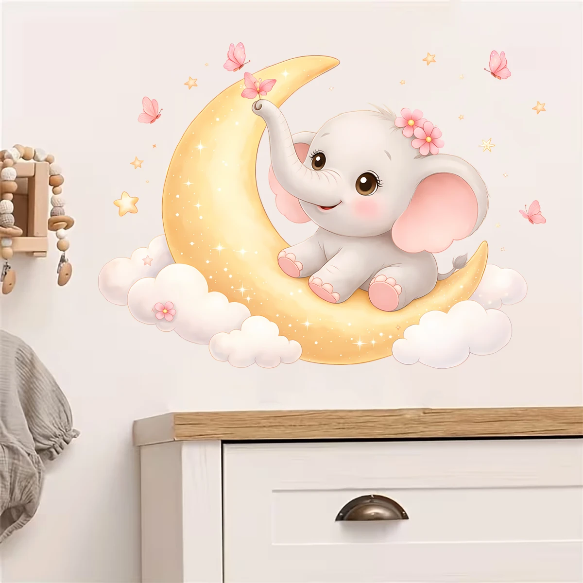 Pegatinas pared desmontables para guardería de niñas con luna
