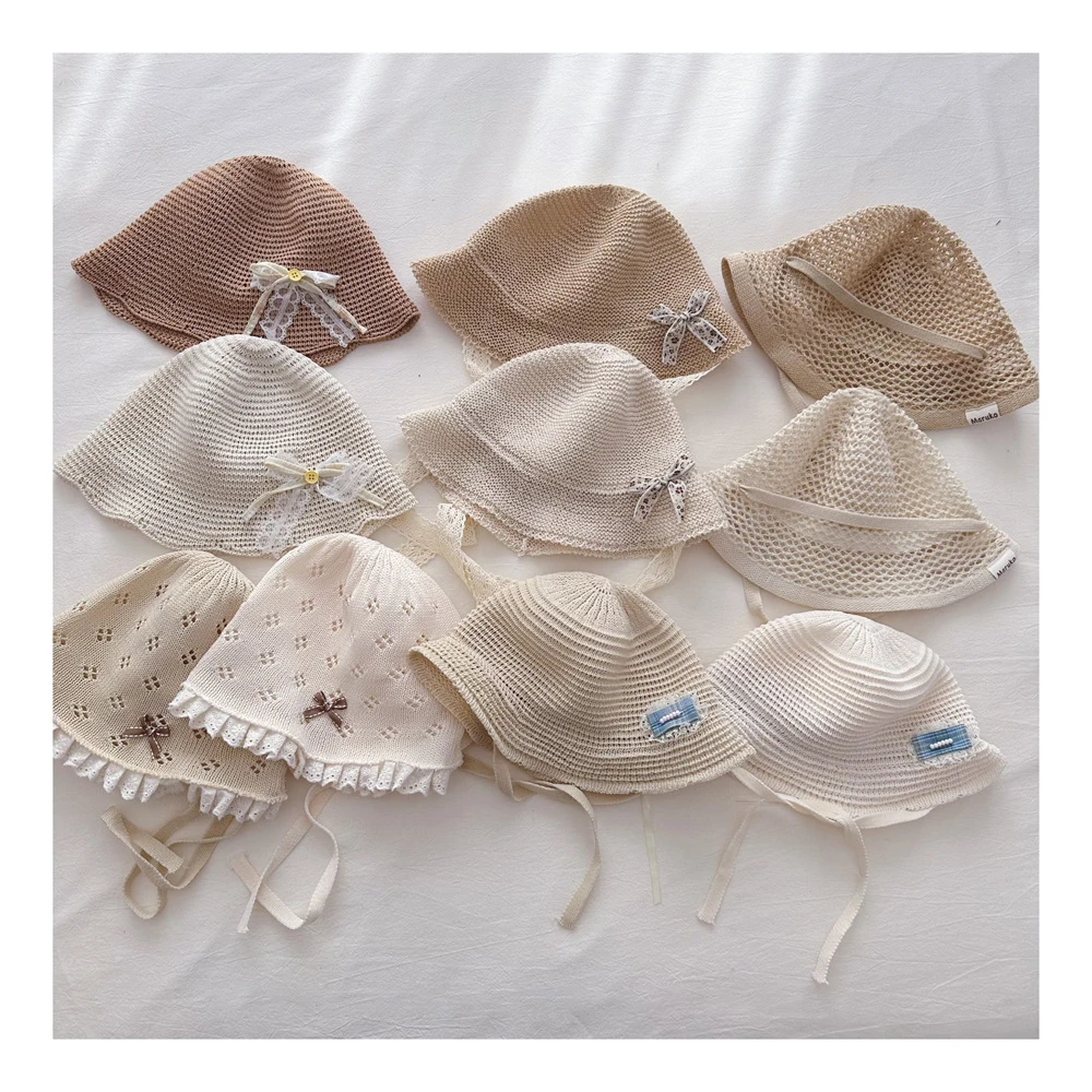 Sombrero de pescador transpirable para niñas con lazo en encaje - imagen 3