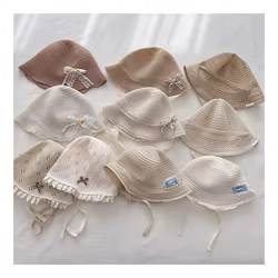 Sombrero de pescador transpirable para niñas con lazo en encaje