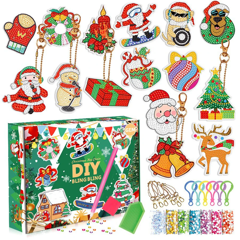 Llavero de pintura de diamantes 5D para niños – Kit navideño DIY - imagen 3