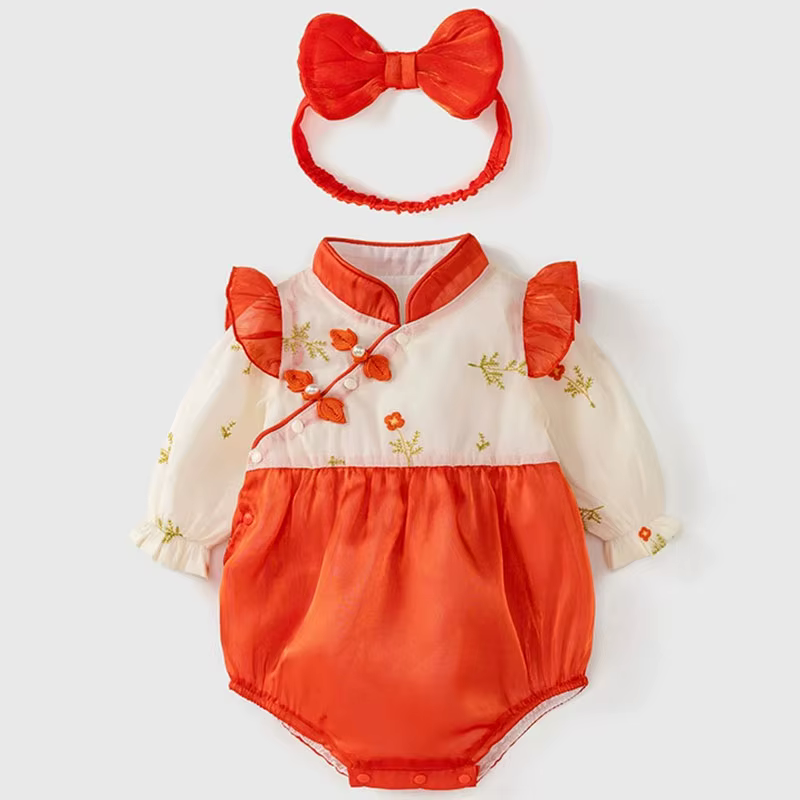 Mono manga larga de algodón con flores chino para bebé niña - imagen 2