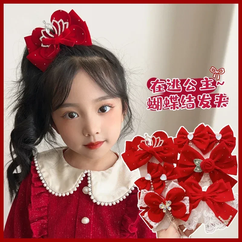 Pinza corona roja vintage para el cabello de niña - imagen 3