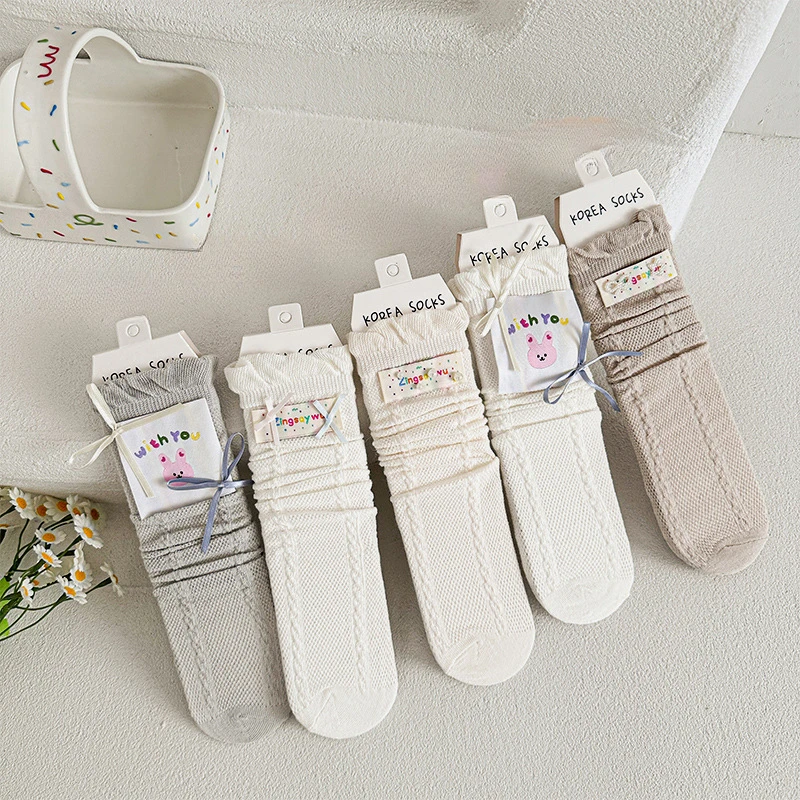 Calcetines finos de encaje con lazo y volantes para niño y niña
