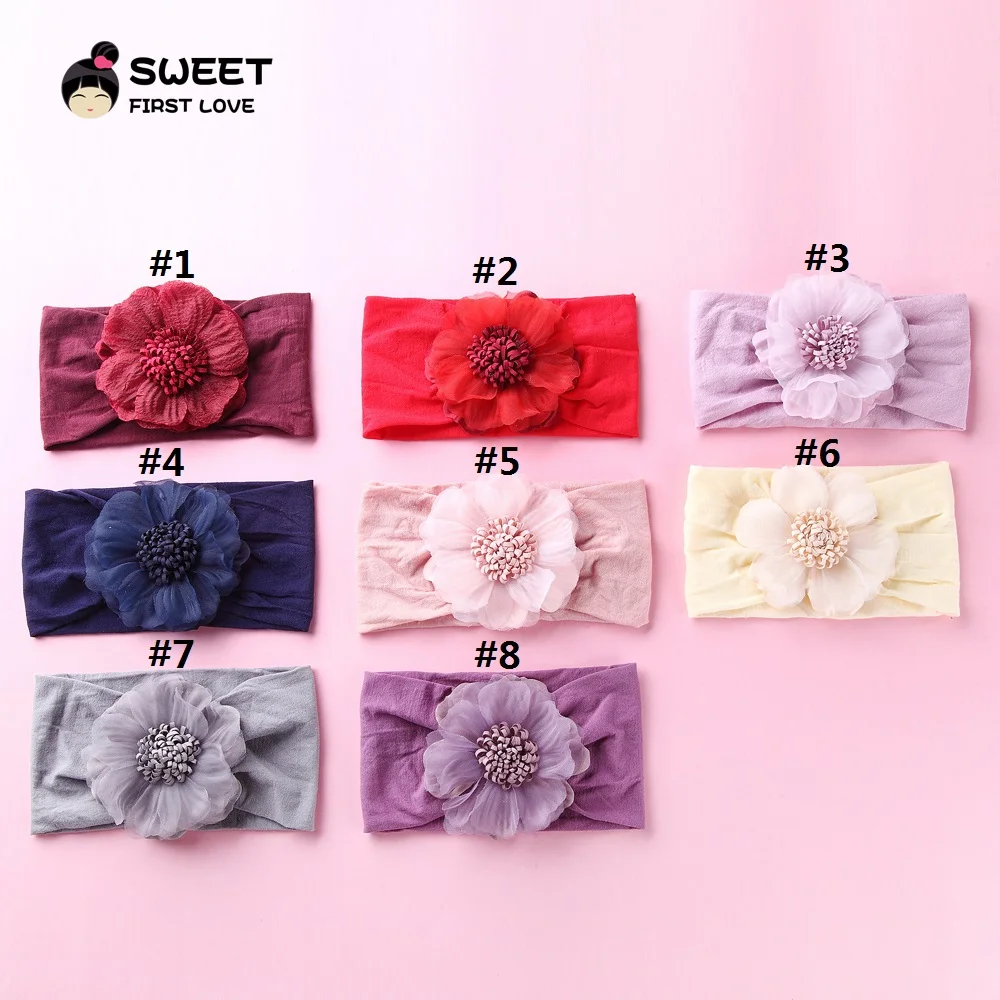 Diadema de gasa floral con elástico princesa para recién nacidos - imagen 3