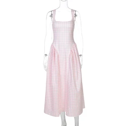 Vestido de maternidad de cuadros vichy sin mangas para sesión de fotos